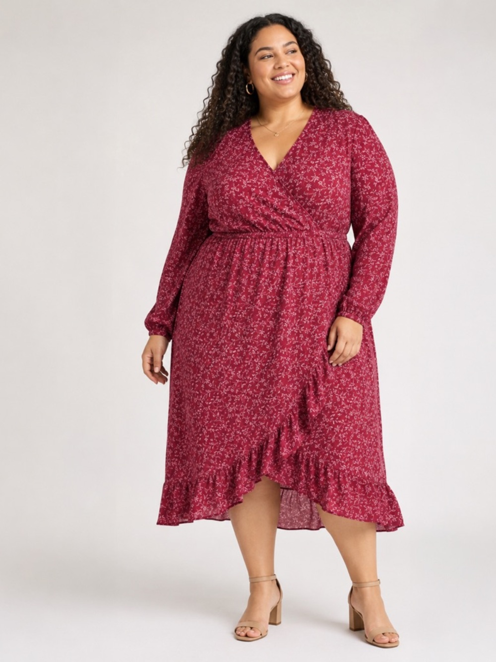 Old Navy Ruffle Trim Faux Trim Georgette Dress Magenta Ditsy Flora Size XXL
